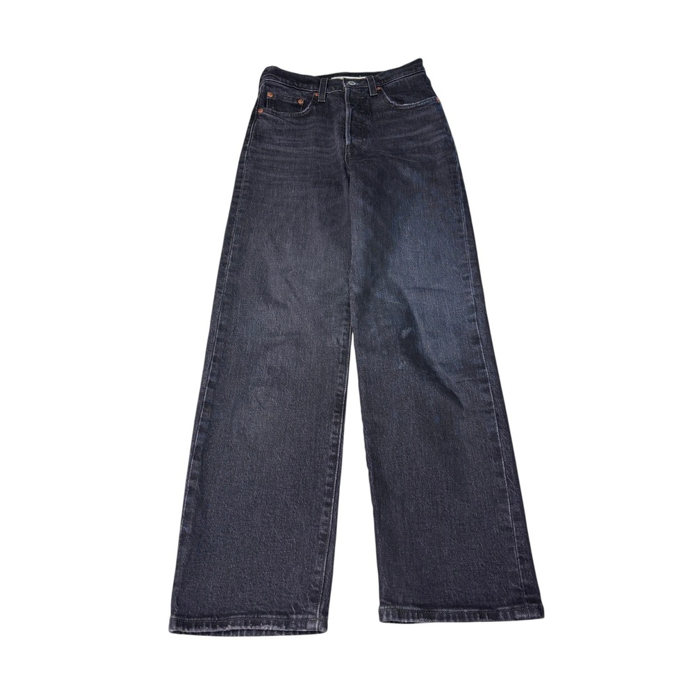 Levis Premium Big E Ribcage Straight Jeans Faded Black High Rise Womens 24x27